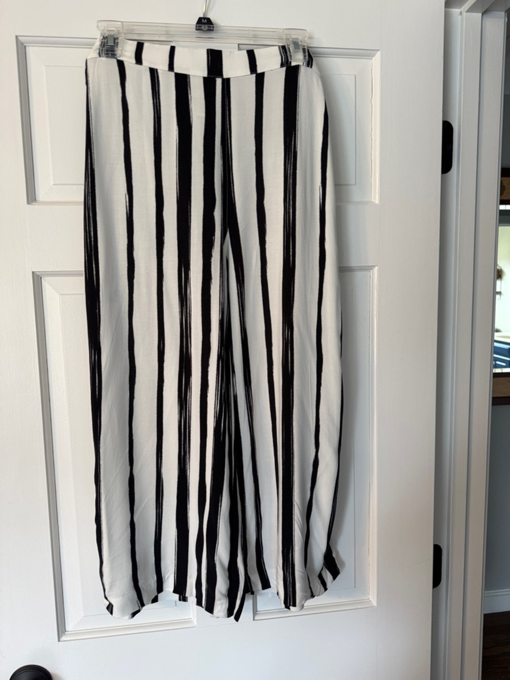 Chico's Black & White Brushstroke Stripe Capris